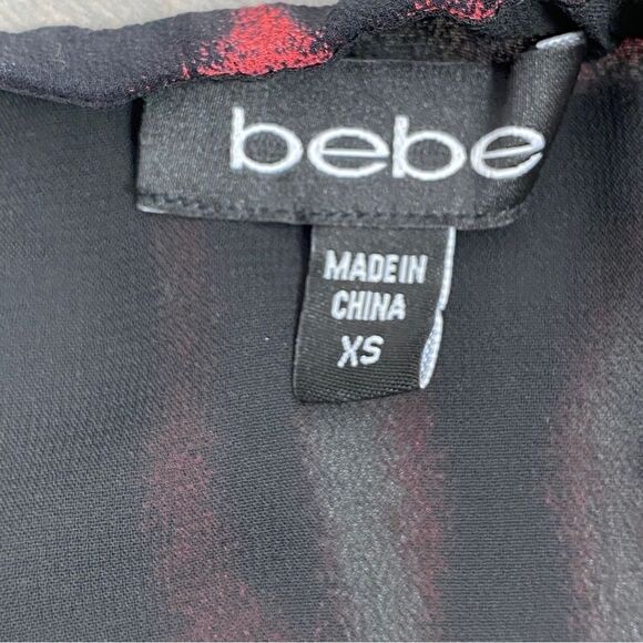 Bebe Printed Silk Chiffon Ruffle Trim Halter Neck Blouse Pink Black XS - Picture 9 of 12